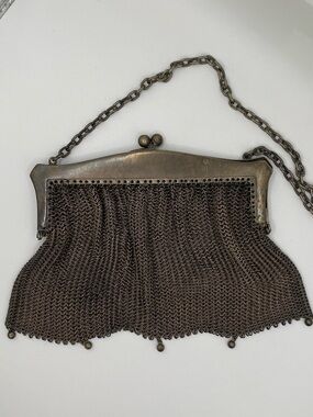 Art Deco Antique Alpacca Silver Mesh Chainmail Evening Purse